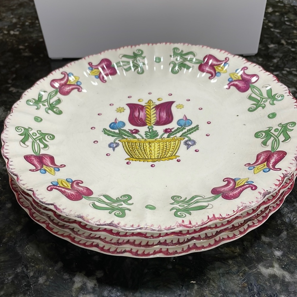 Vintage American Limoges Old Dutch 5TC Tulip Flowers Dinner Plates Rare Easter